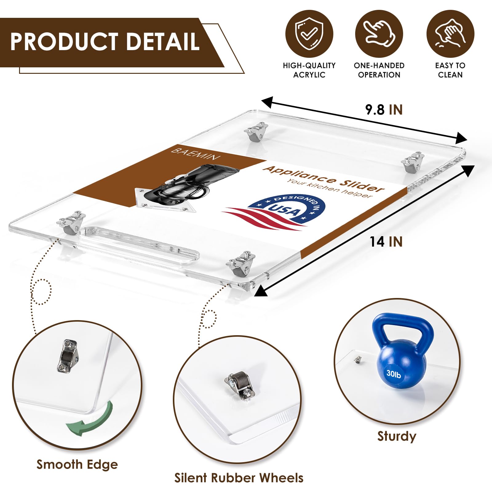 Baemin coffee maker slider tray keeps your machine accessible on the counter.