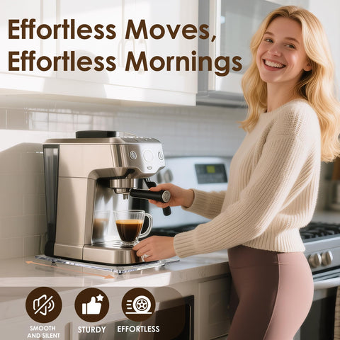 Baemin sliding tray preserves counter surface with scratch-free wheels.