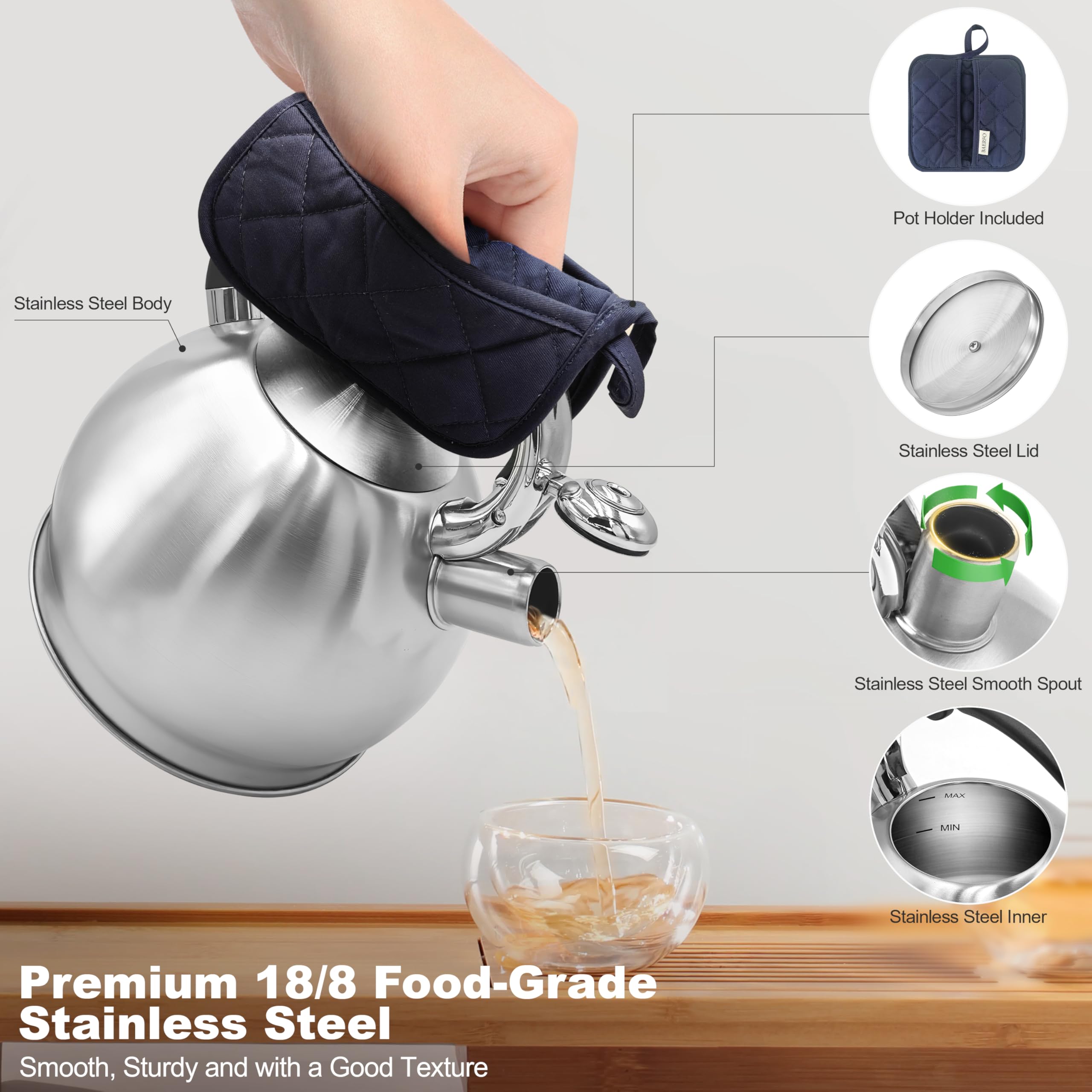 BAERFO rounded spout simplifies cleaning and prevents drips