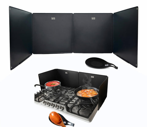 Baetle large 4-sided splatter guard back panel keeps oil from splattering.