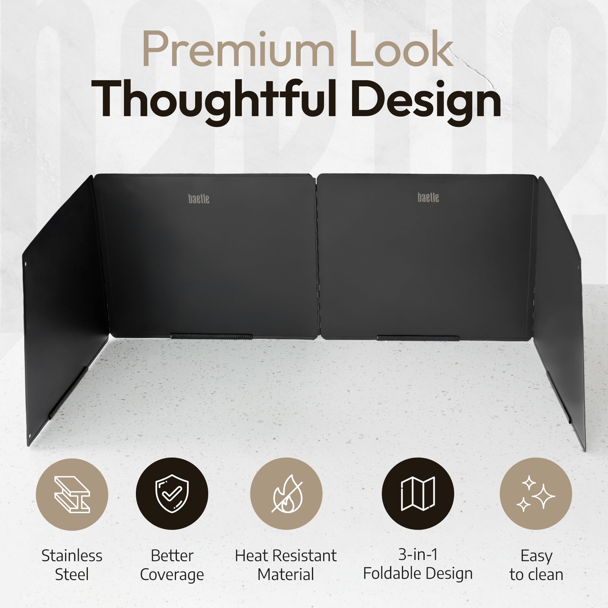 Baetle multi-purpose splash guard doubles as wind shield.