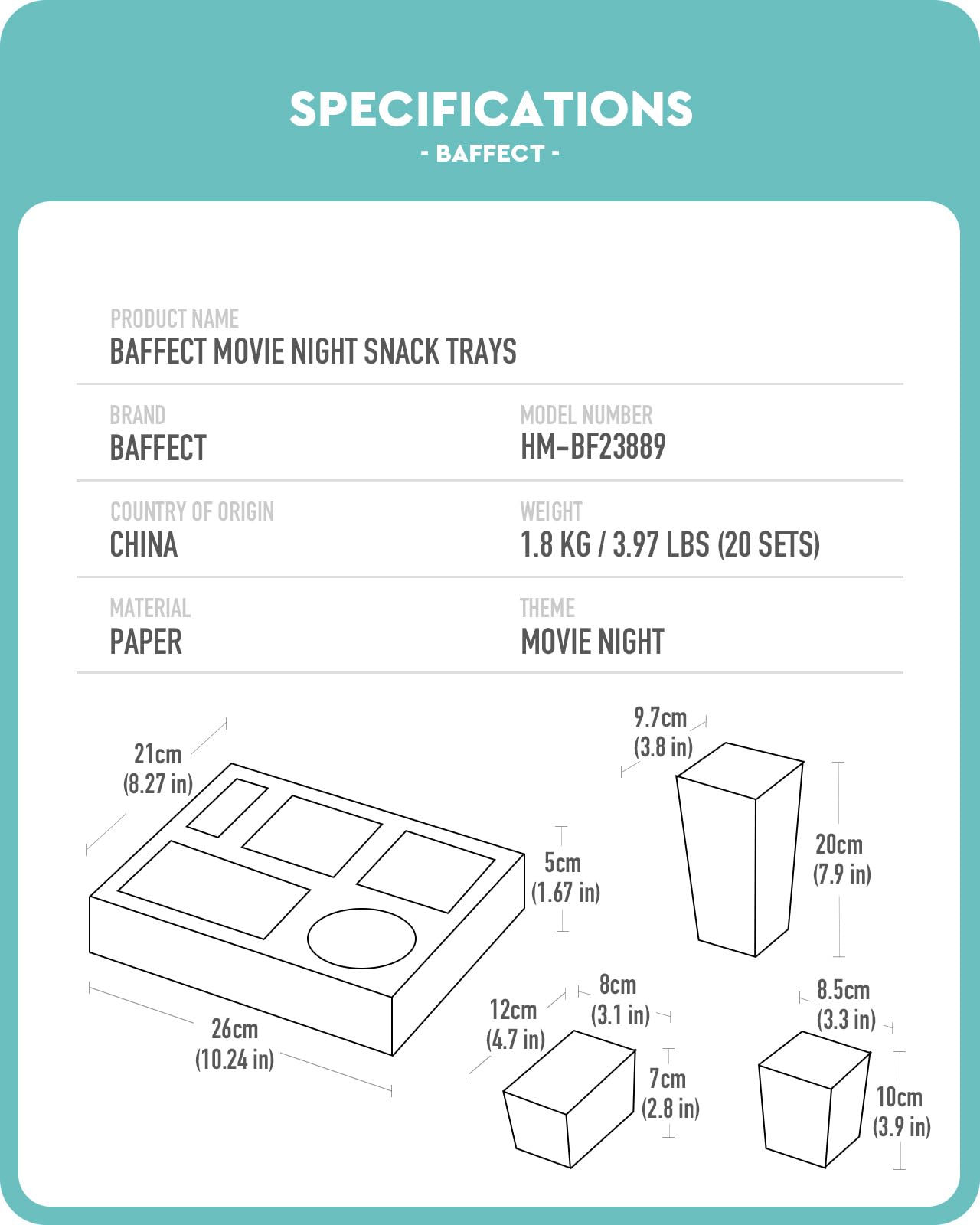 Baffect snack-tray folding design enables quick setup.