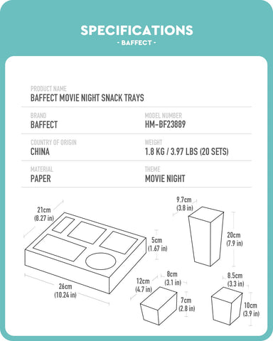 Baffect snack-tray folding design enables quick setup.