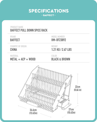 Baffect spring-buffer pull-down system smoothly lowers spices for easy reach