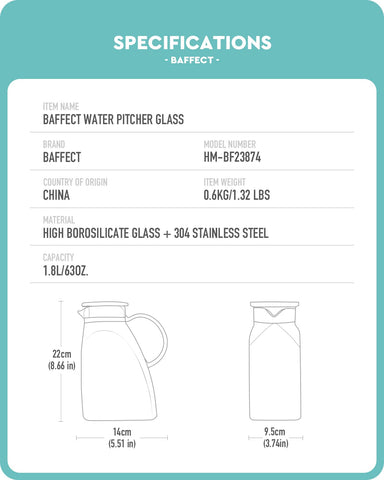 Baffect Water Pitcher borosilicate glass withstands quick temperature changes.