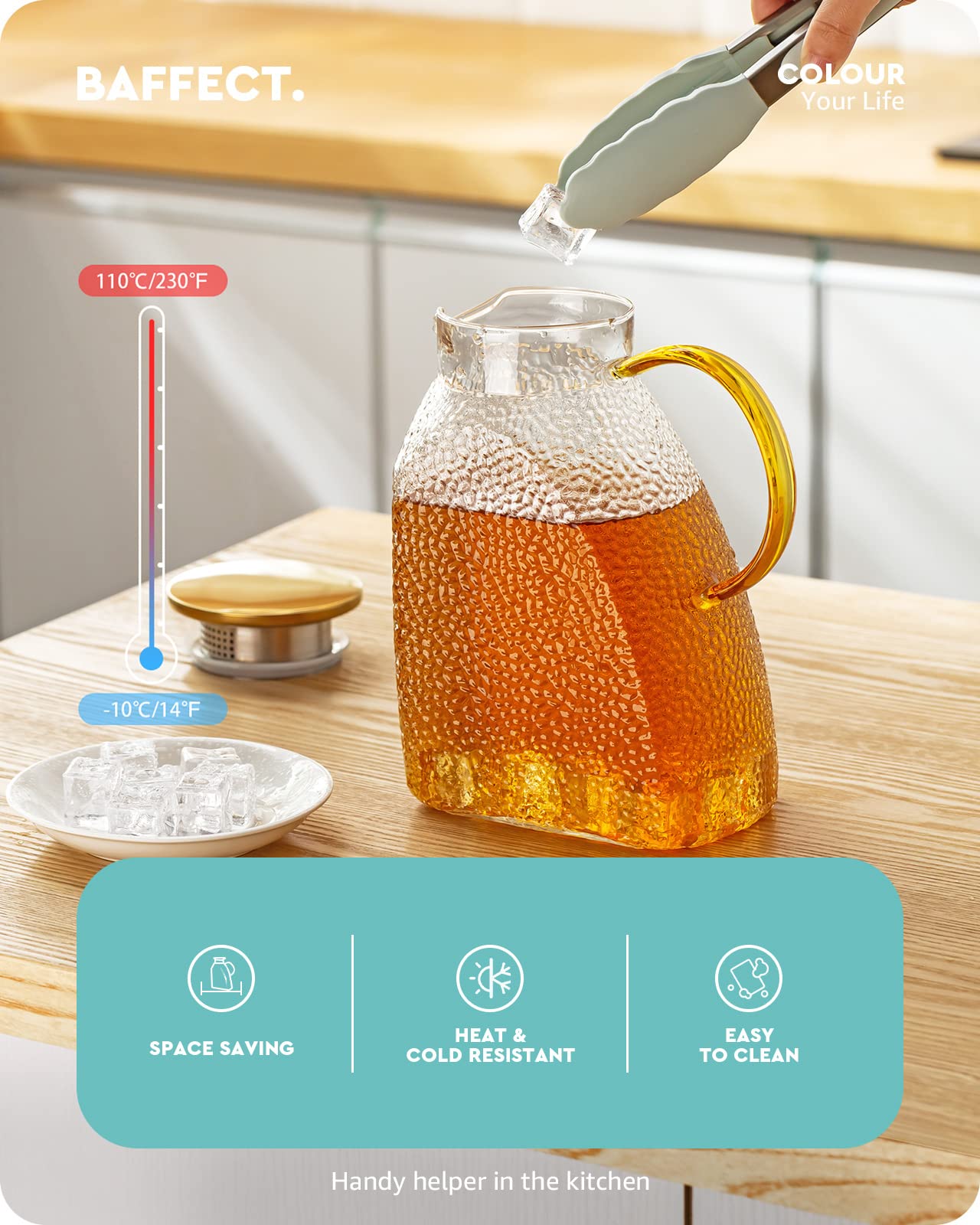 Baffect Water Pitcher fridge-door design fits most doors for easy access.