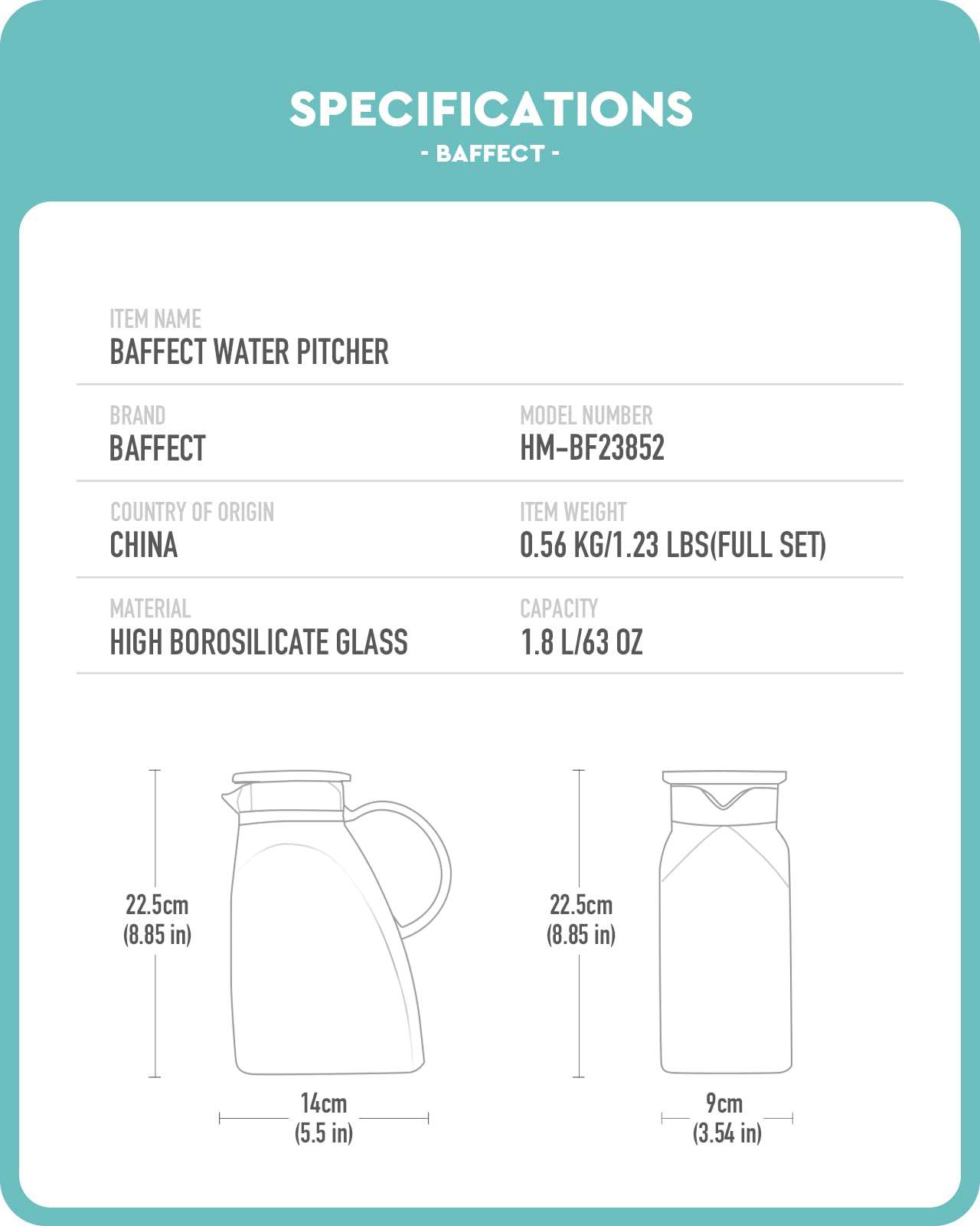 Baffect Water Pitcher hammered-pattern design adds elegant kitchen appeal.