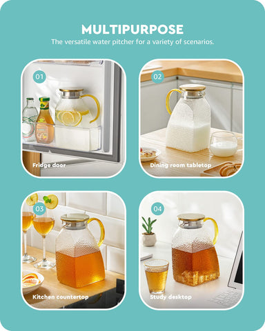 Baffect Water Pitcher high borosilicate glass withstands temperature shifts safely.