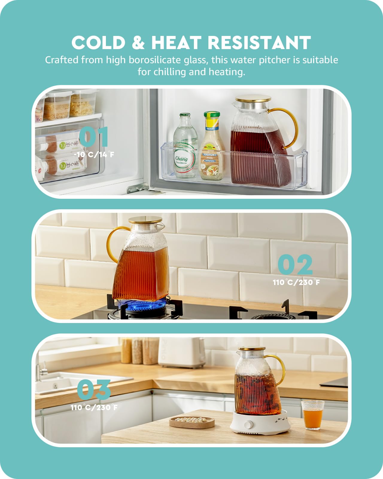 Baffect Water Pitcher wide opening enables easy filling and cleaning.
