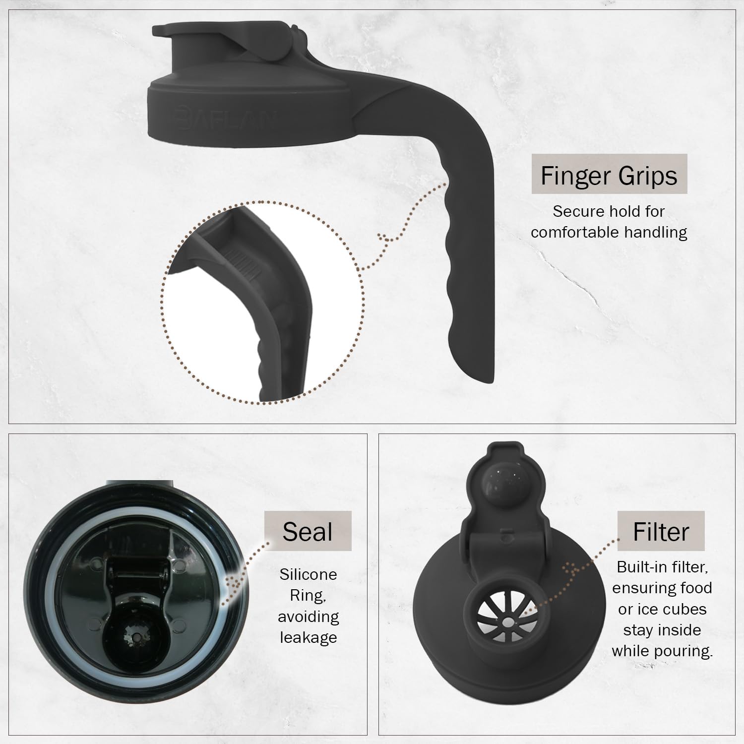 Baflan pitcher ergonomic handle provides secure grip for smooth pouring