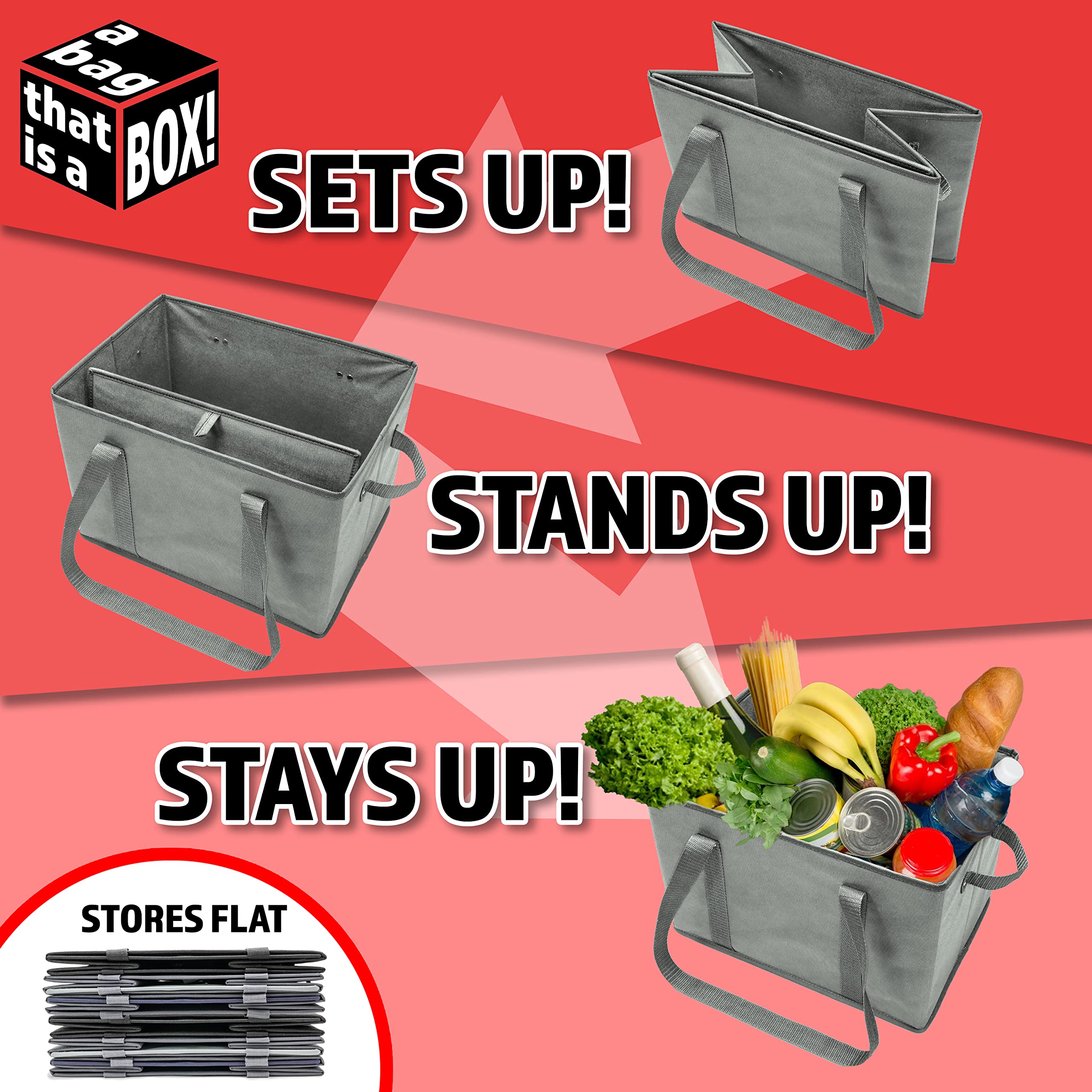 Bag-That! box-style bag stands open for quick packing.