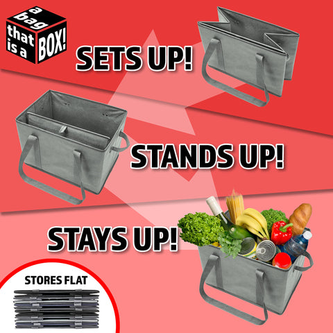 Bag-That! box-style bag stands open for quick packing.