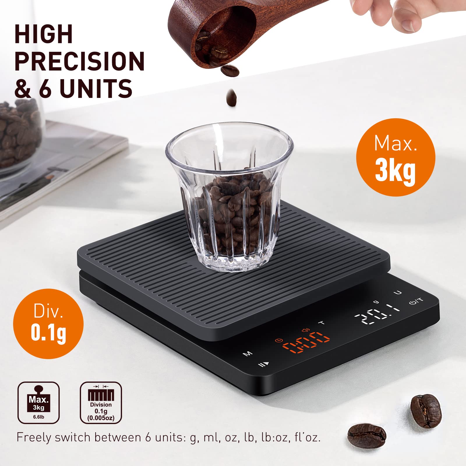 BAGAIL BASICS pour-over coffee scale designed for consistent brews