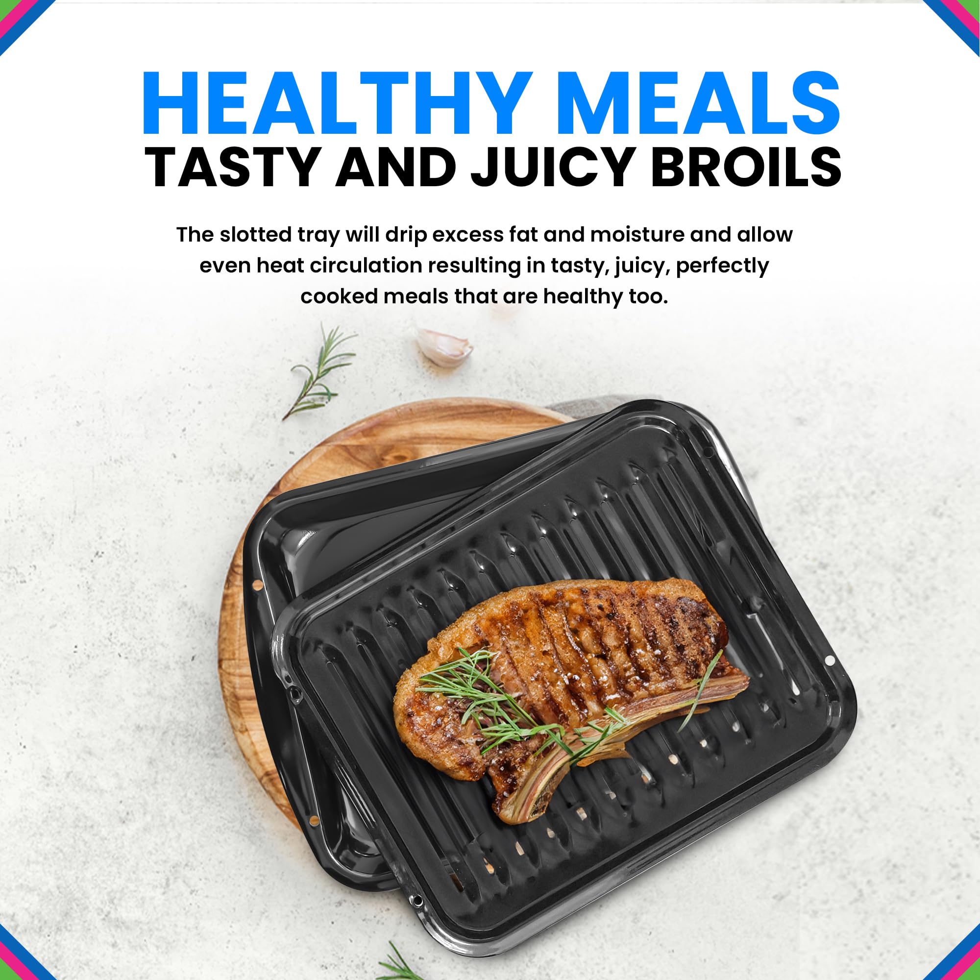 Bagean universal-fit broiler pan 16.75 x 12.75 inches fits many ovens.