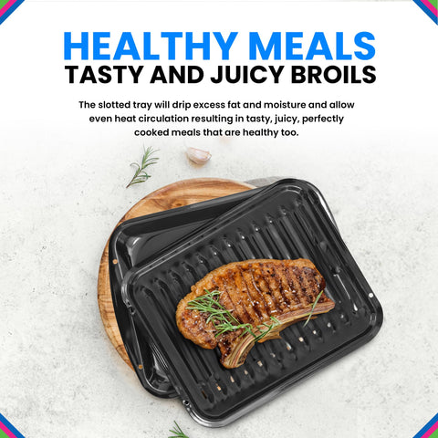 Bagean universal-fit broiler pan 16.75 x 12.75 inches fits many ovens.