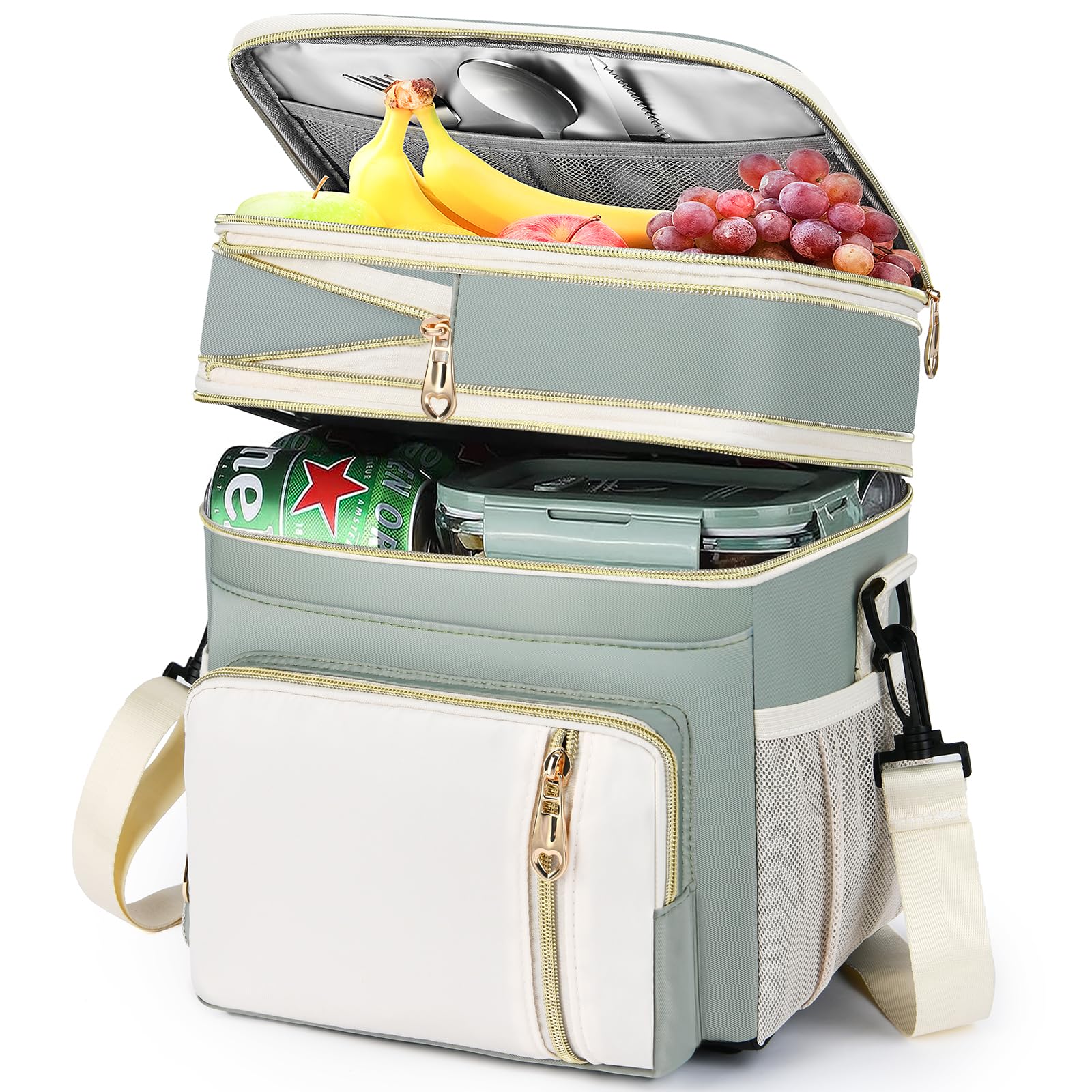 BAGNN lunchbox olive-green exterior with expandable capacity for snacks