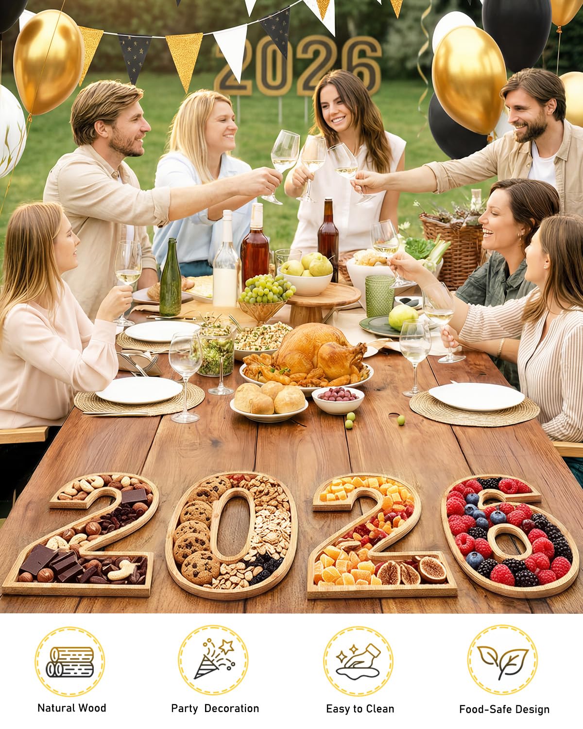 Bagrox New Year’s Eve decorations 2026 featuring natural wood finish.