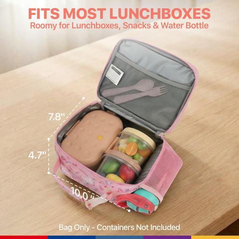 Bagseri girls lunch bag side pocket holds a water bottle