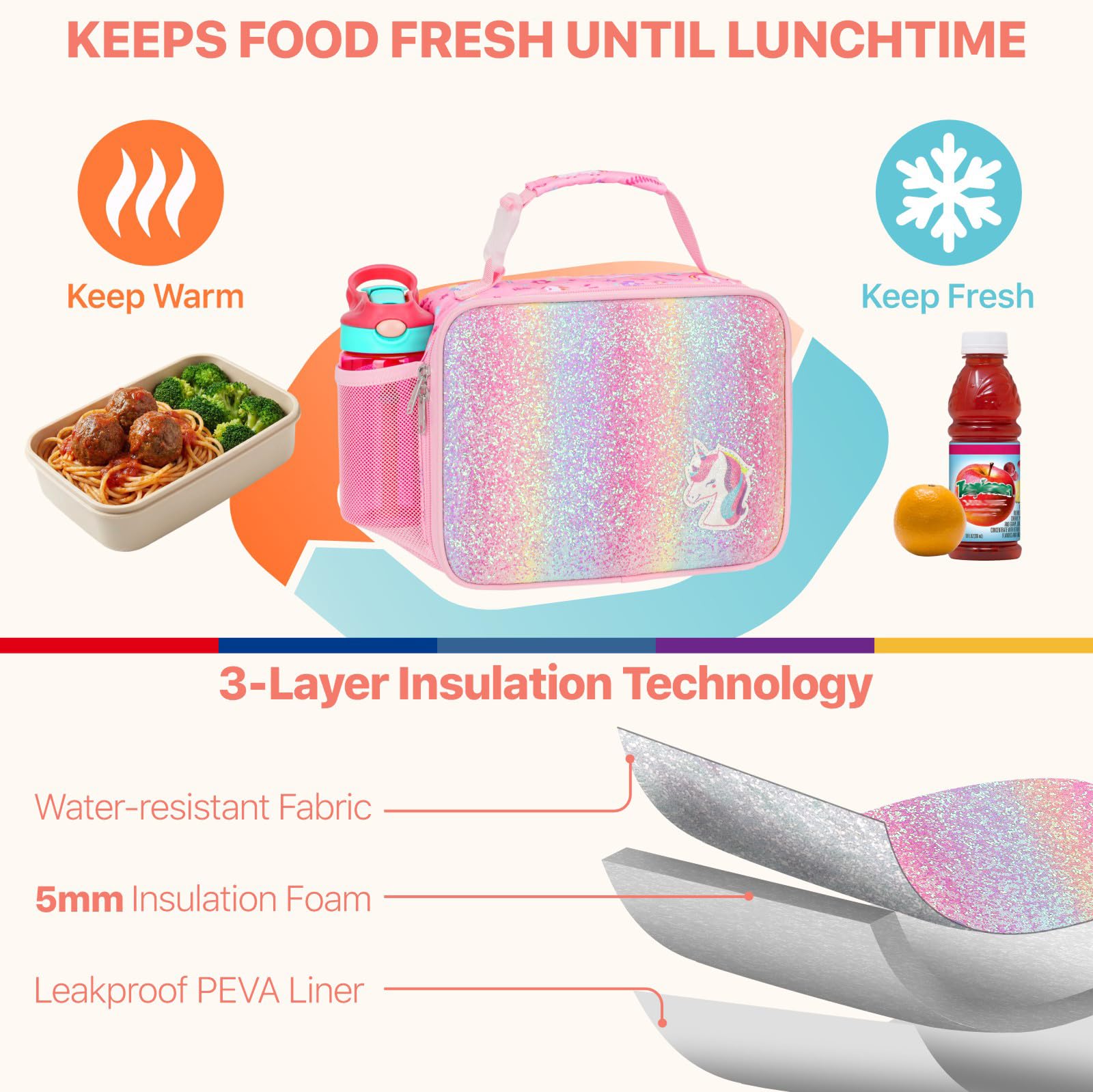 Bagseri insulated lunch bag with three-layer insulation keeps foods fresh