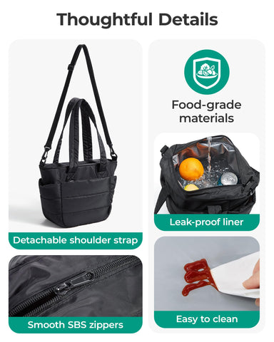 BAGSMART leakproof lining helps prevent spills while transporting meals.