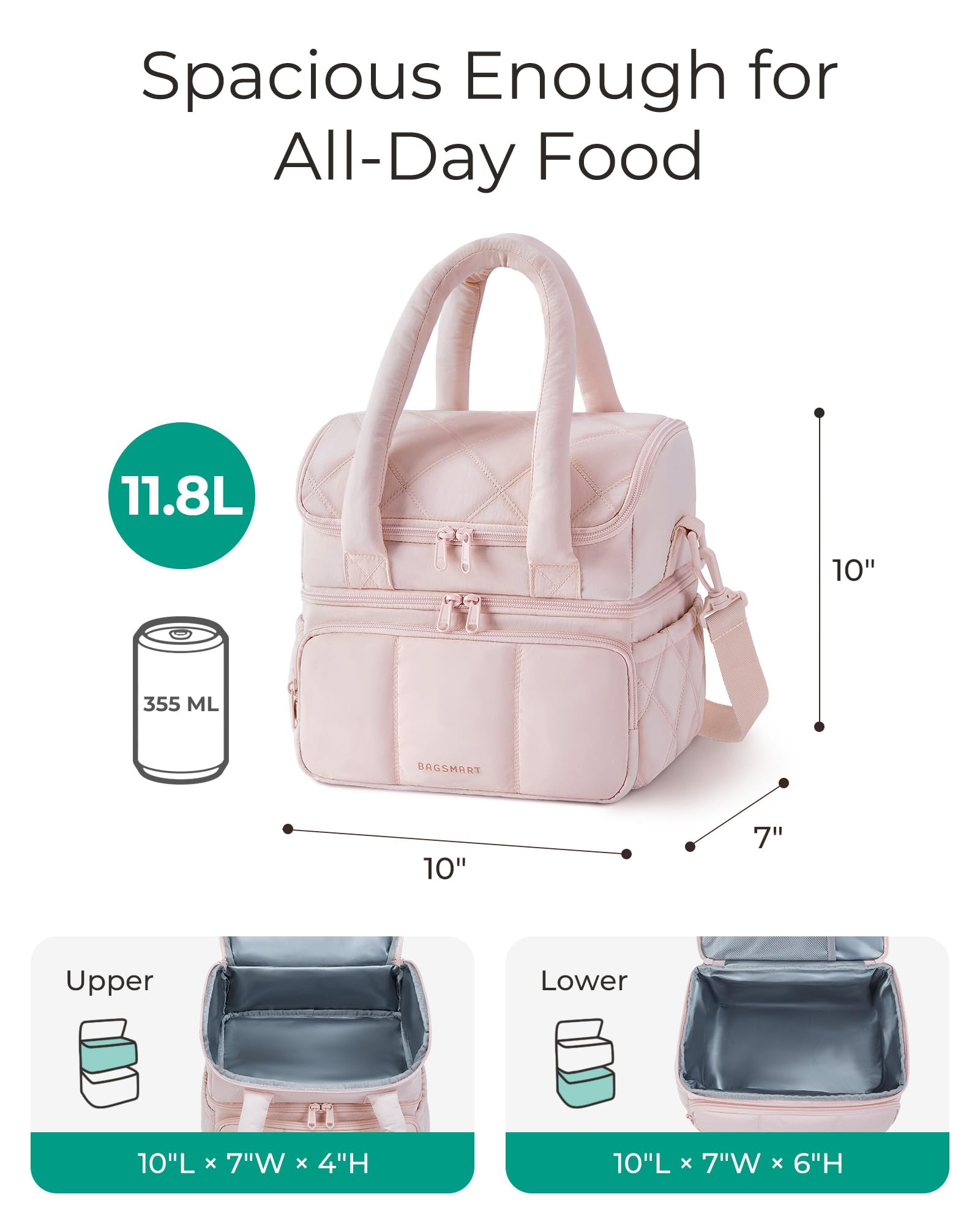 BAGSMART lunch bag main compartment opened at 180 degrees for quick access