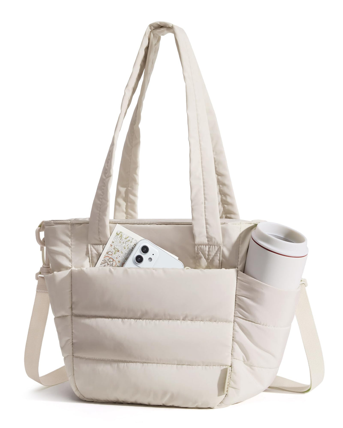 BAGSMART lunch bag for women in beige with quilted exterior keeps meals fresh during work