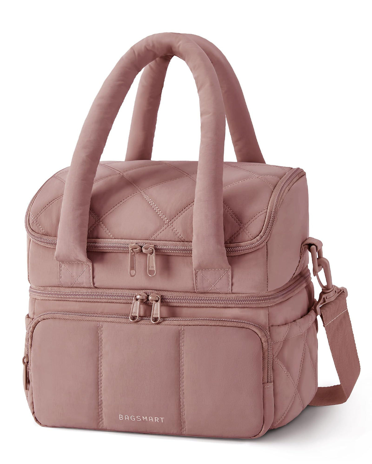 BAGSMART lunch bag top view showing double-deck insulation for dry and wet separation