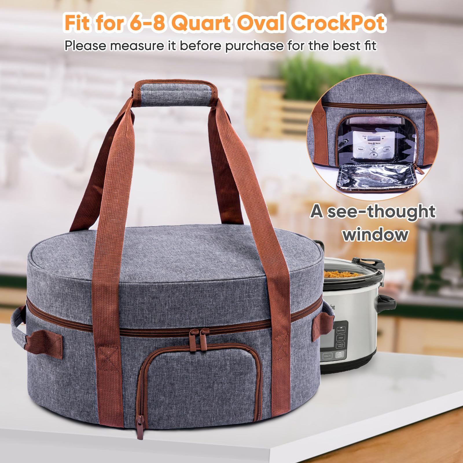BagSprite adjustable band keeping the crock pot secure during travel