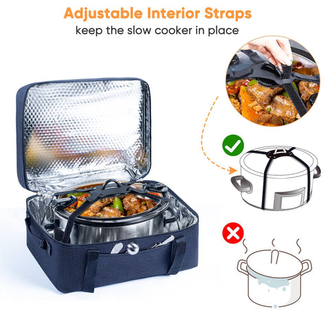 BAGSPRITE insulated lining keeps meals hot or cold during transport.