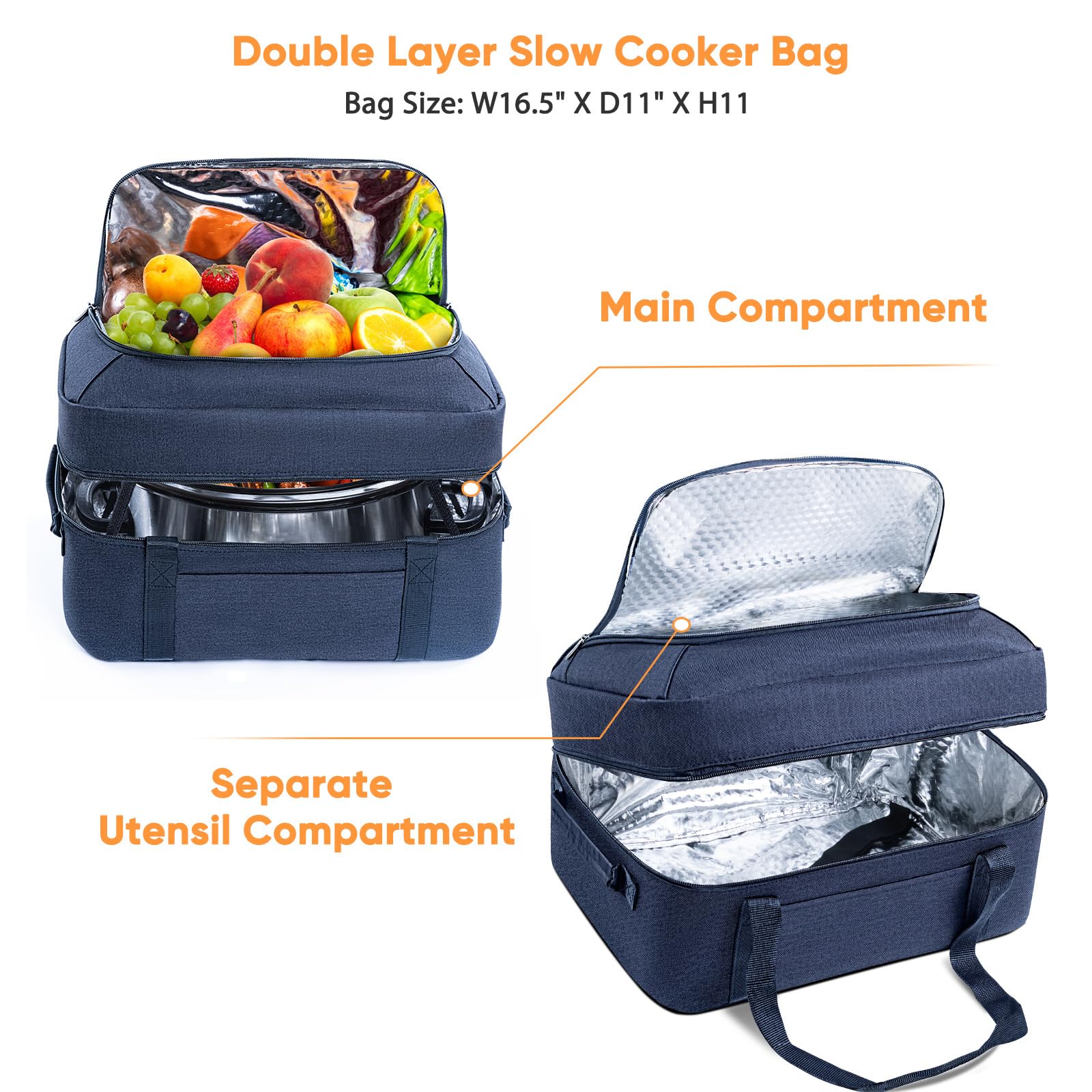 BAGSPRITE adjustable secure-strap locks the crock-pot in place.