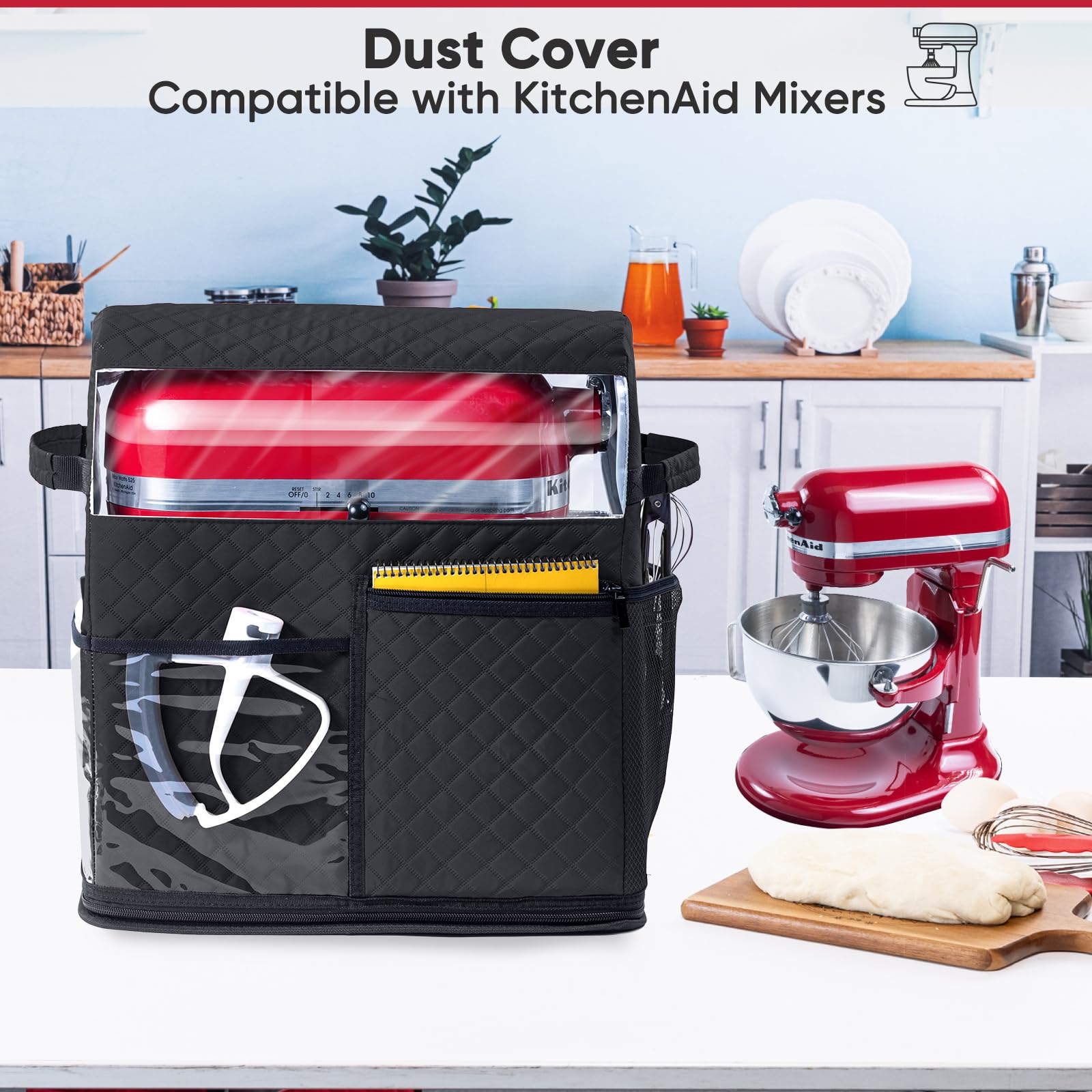 BAGSPRITE cover reduces dust buildup when the mixer is stored
