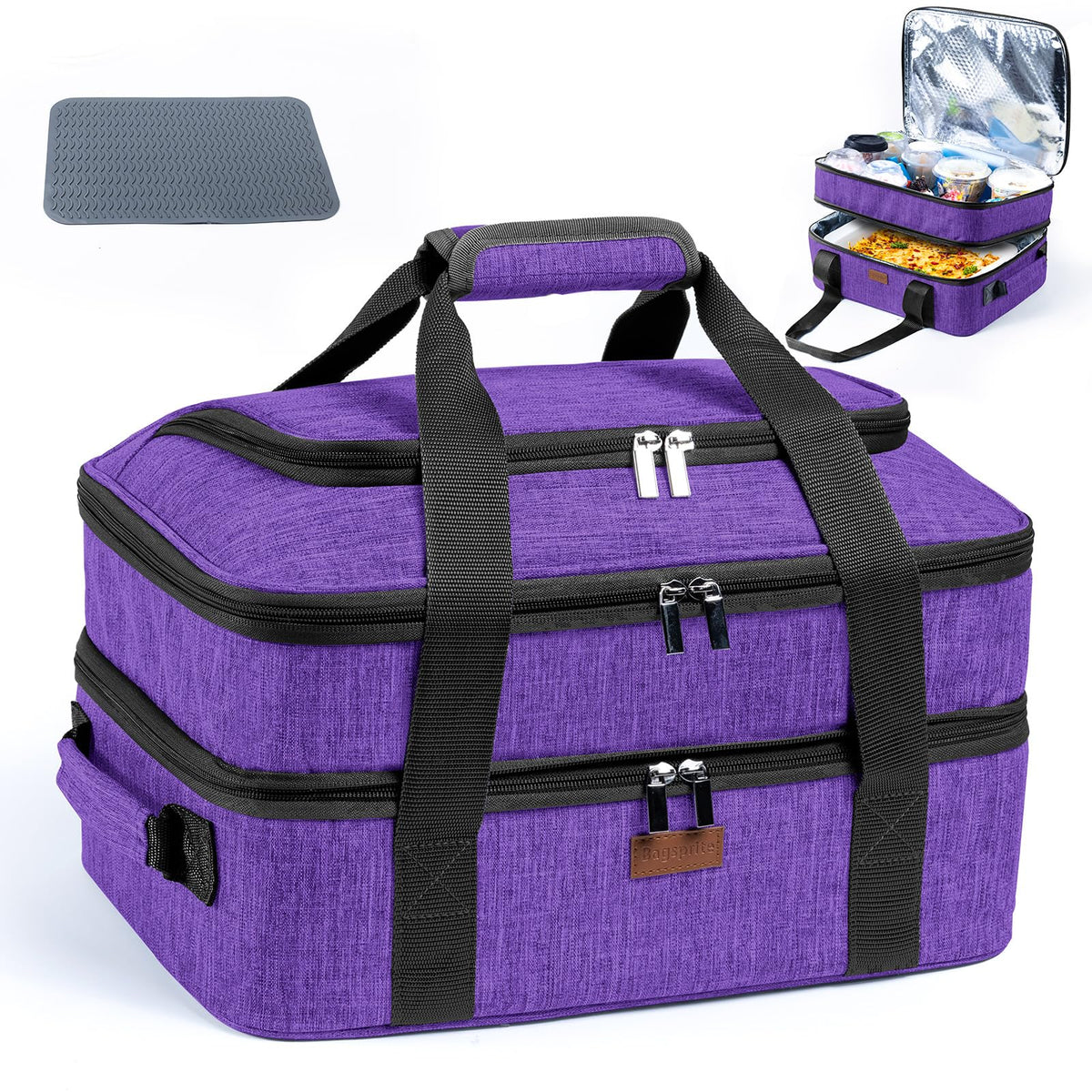 BAGSPRITE expandable insulated casserole carrier holding a 9x13 dish for easy transport.