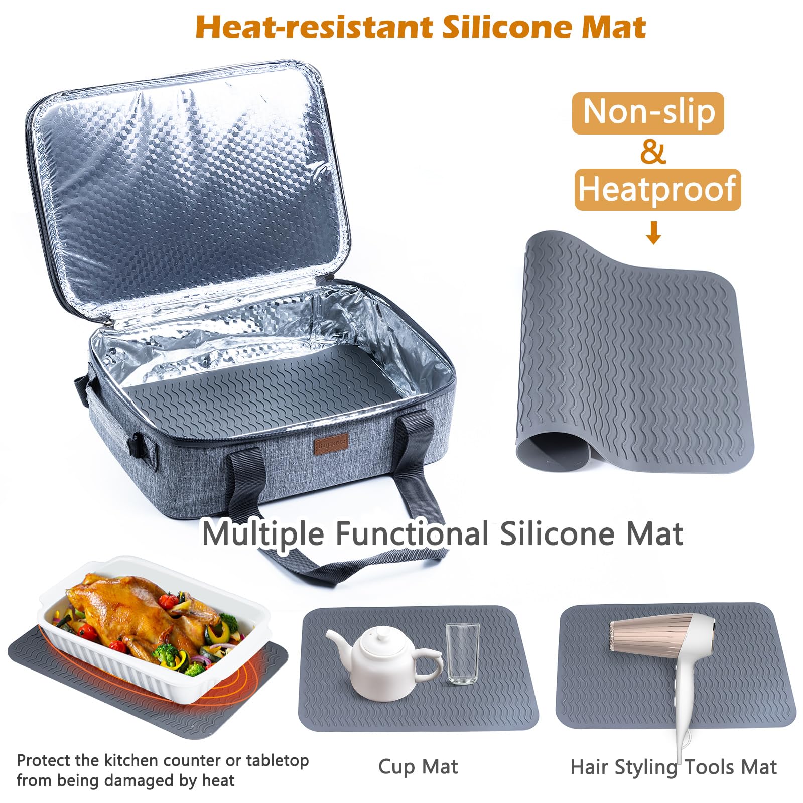 BAGSPRITE Heat-resistant mat included doubles as placemat or counter protector.