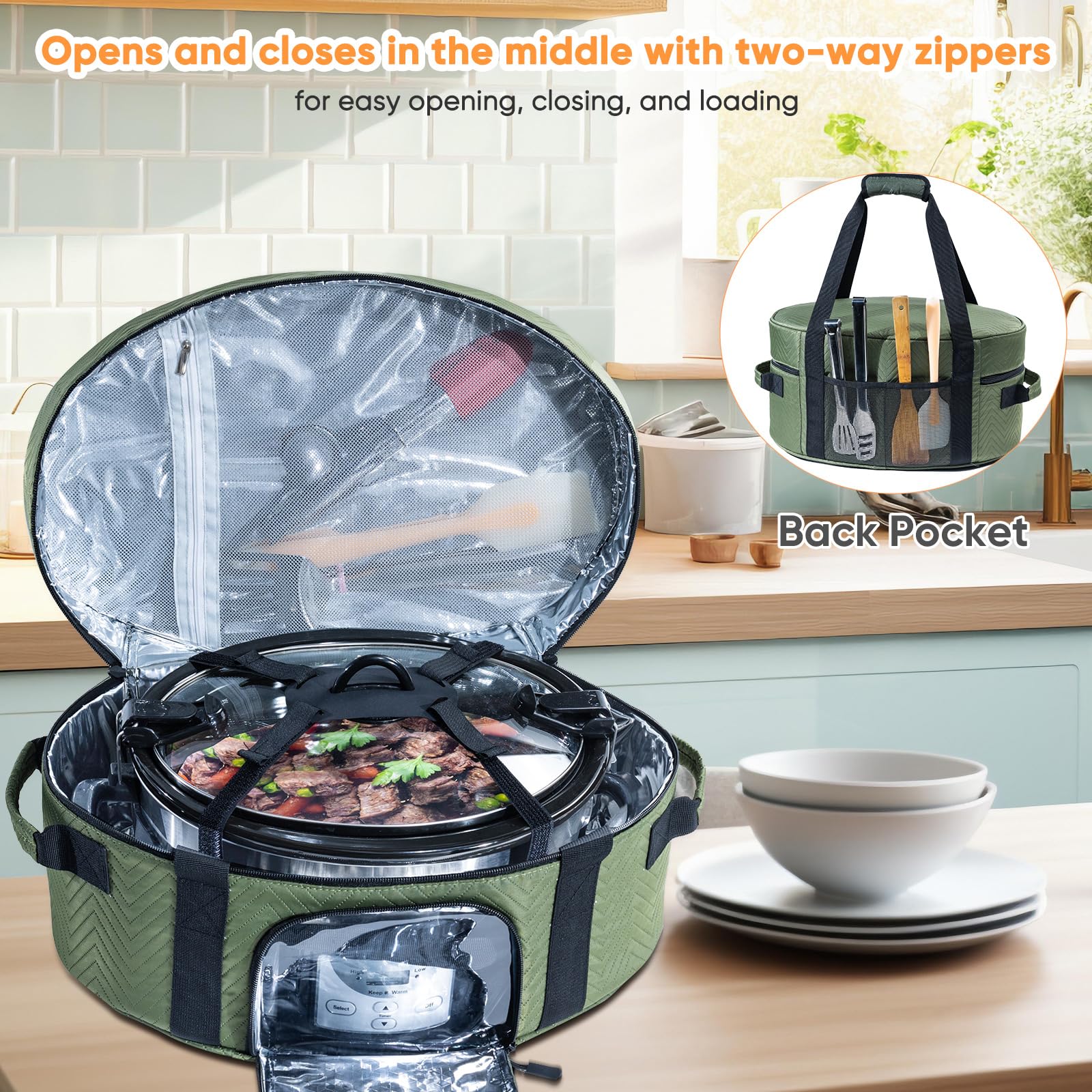 BAGSPRITE heavy-duty insulated lining preserves warmth while traveling to gatherings