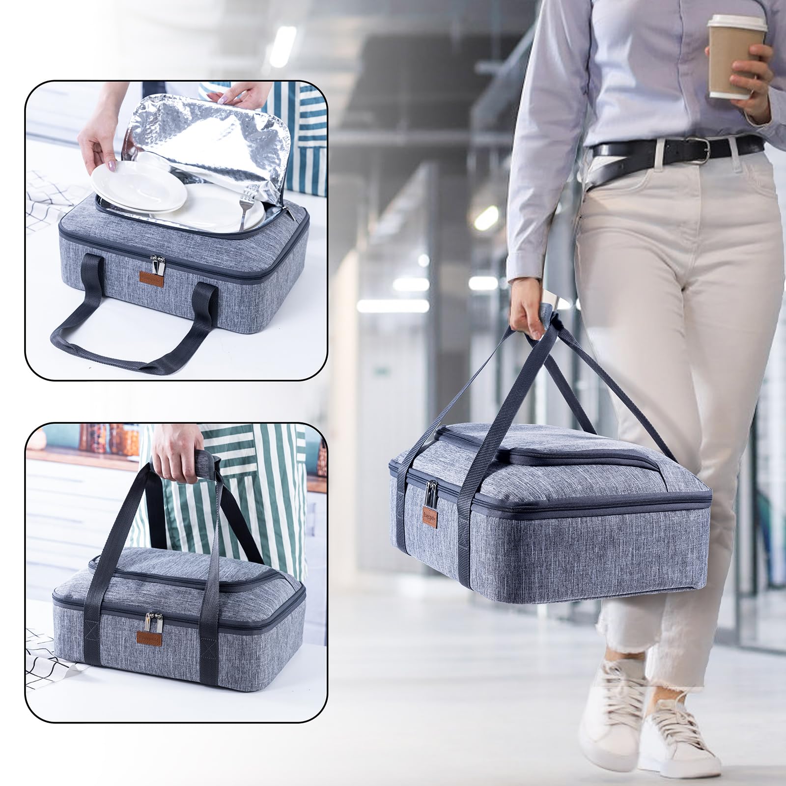 BAGSPRITE hot food carrier with secure handle for meals away from home.