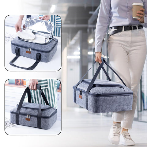 BAGSPRITE hot food carrier with secure handle for meals away from home.