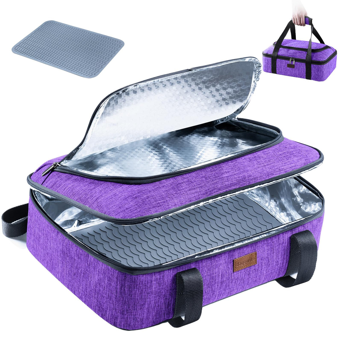 BAGSPRITE insulated casserole carrier top view for easy hot or cold meal transport.