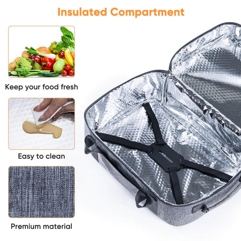BagSprite insulated padding lining keeps meals warm or cool on the go.
