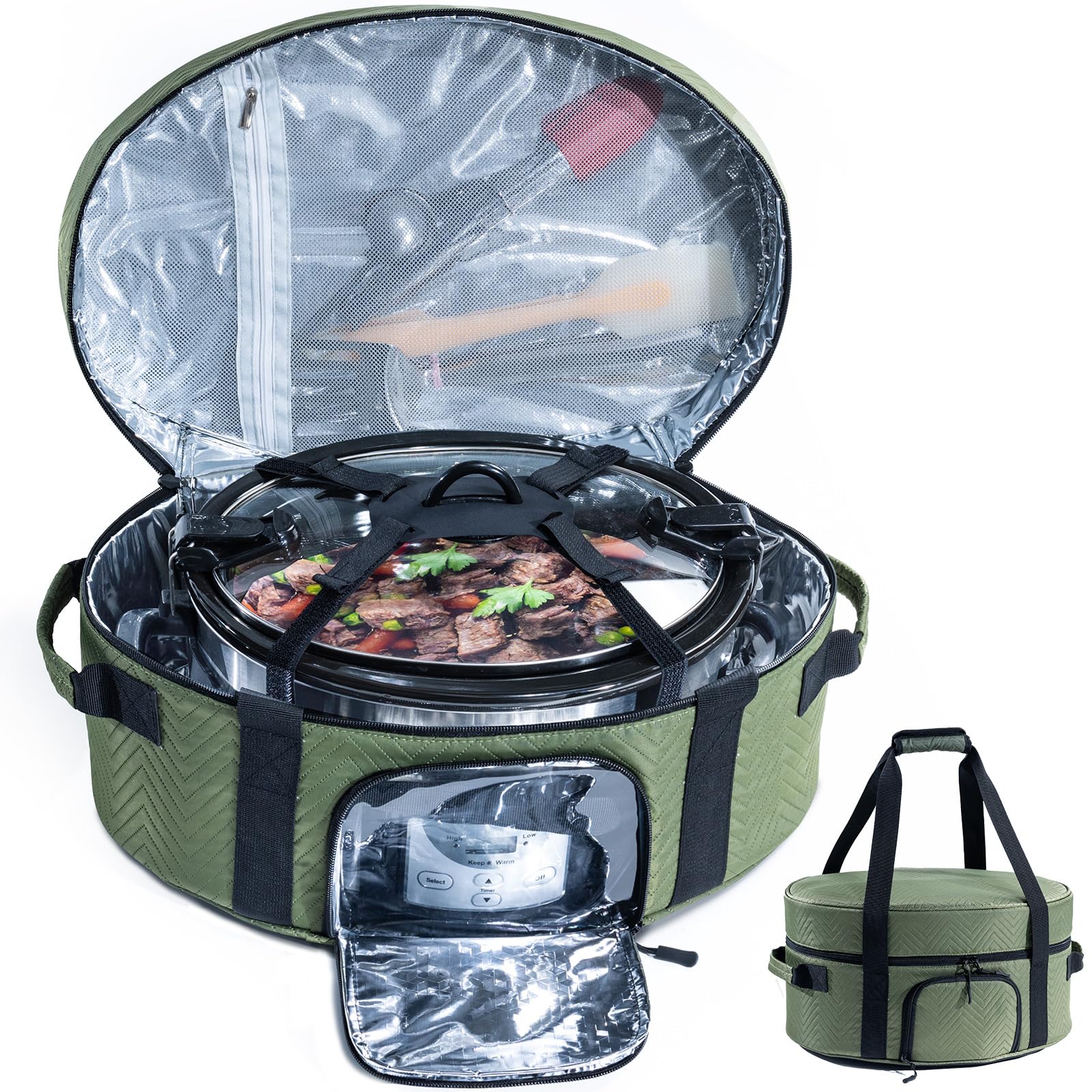 BAGSPRITE insulated slow cooker bag with see-through window for easy heat monitoring