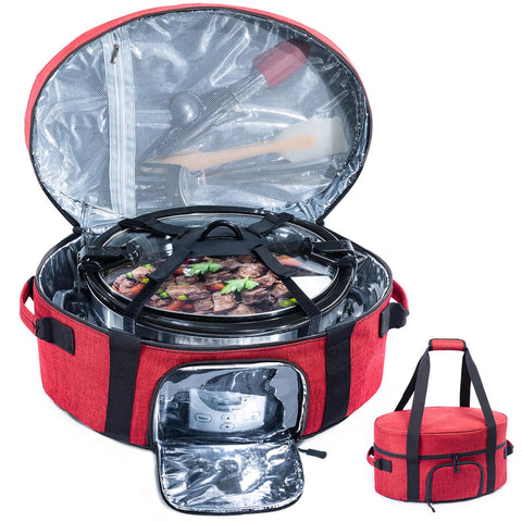 BAGSPRITE insulated slow cooker bag with see-through window showing quick temperature checks