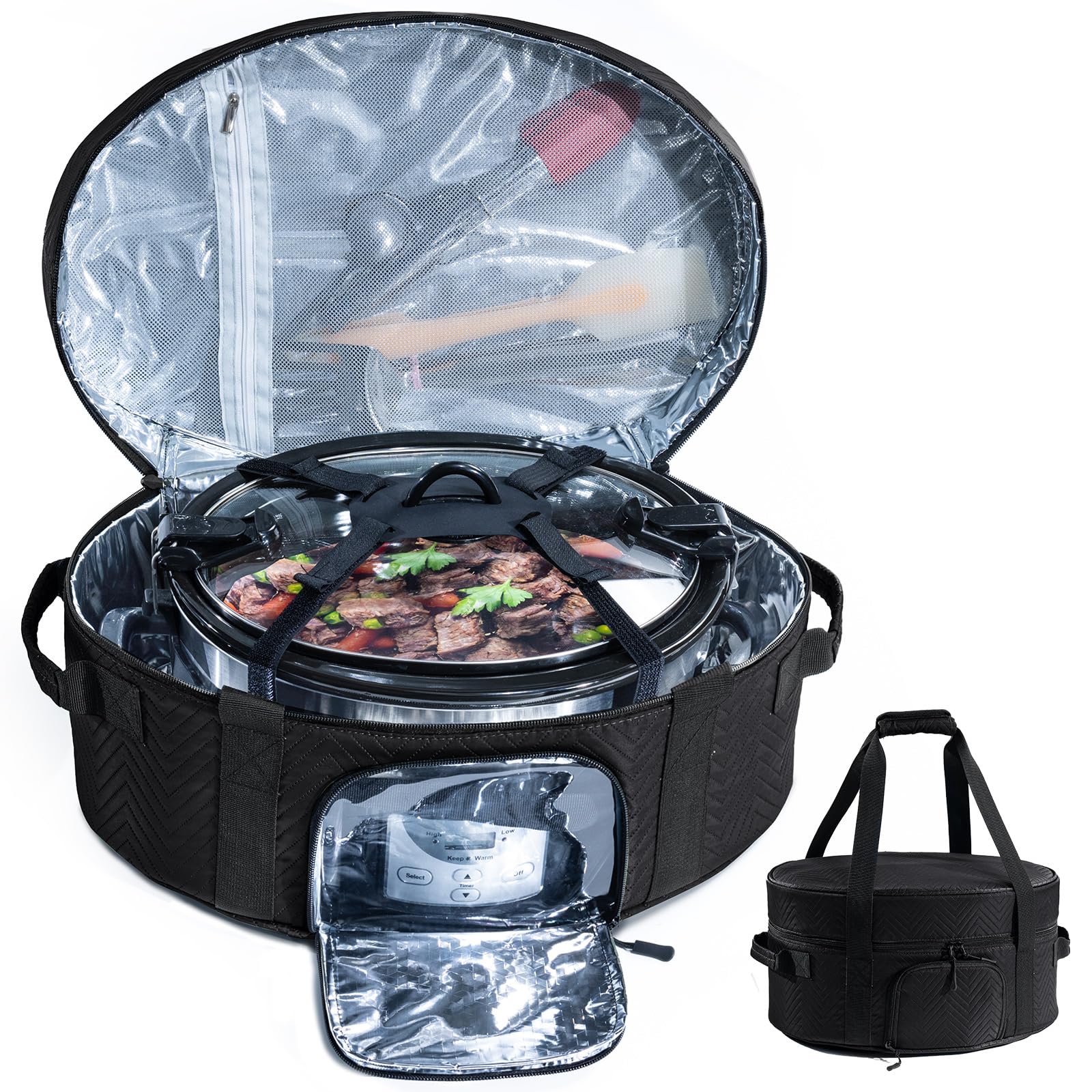 BAGSPRITE insulated slow cooker bag with see-through window keeps meals hot during transport
