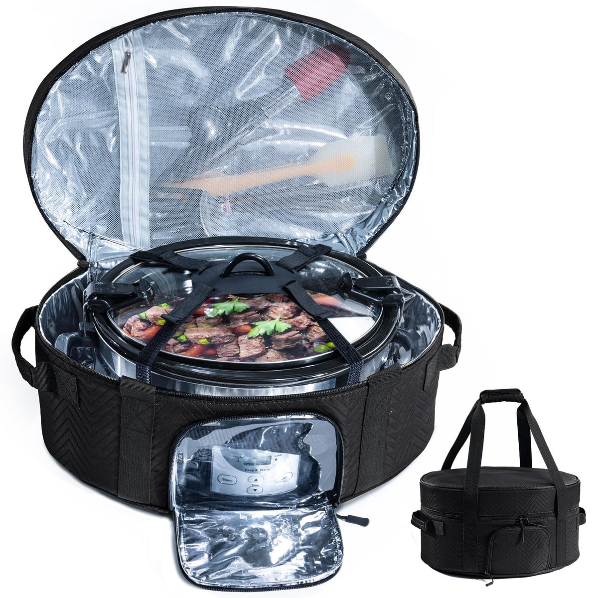 BAGSPRITE insulated slow cooker bag with see-through window keeps meals hot during transport