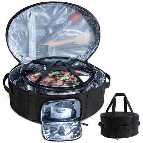 BAGSPRITE insulated slow cooker bag with see-through window keeps meals hot during transport
