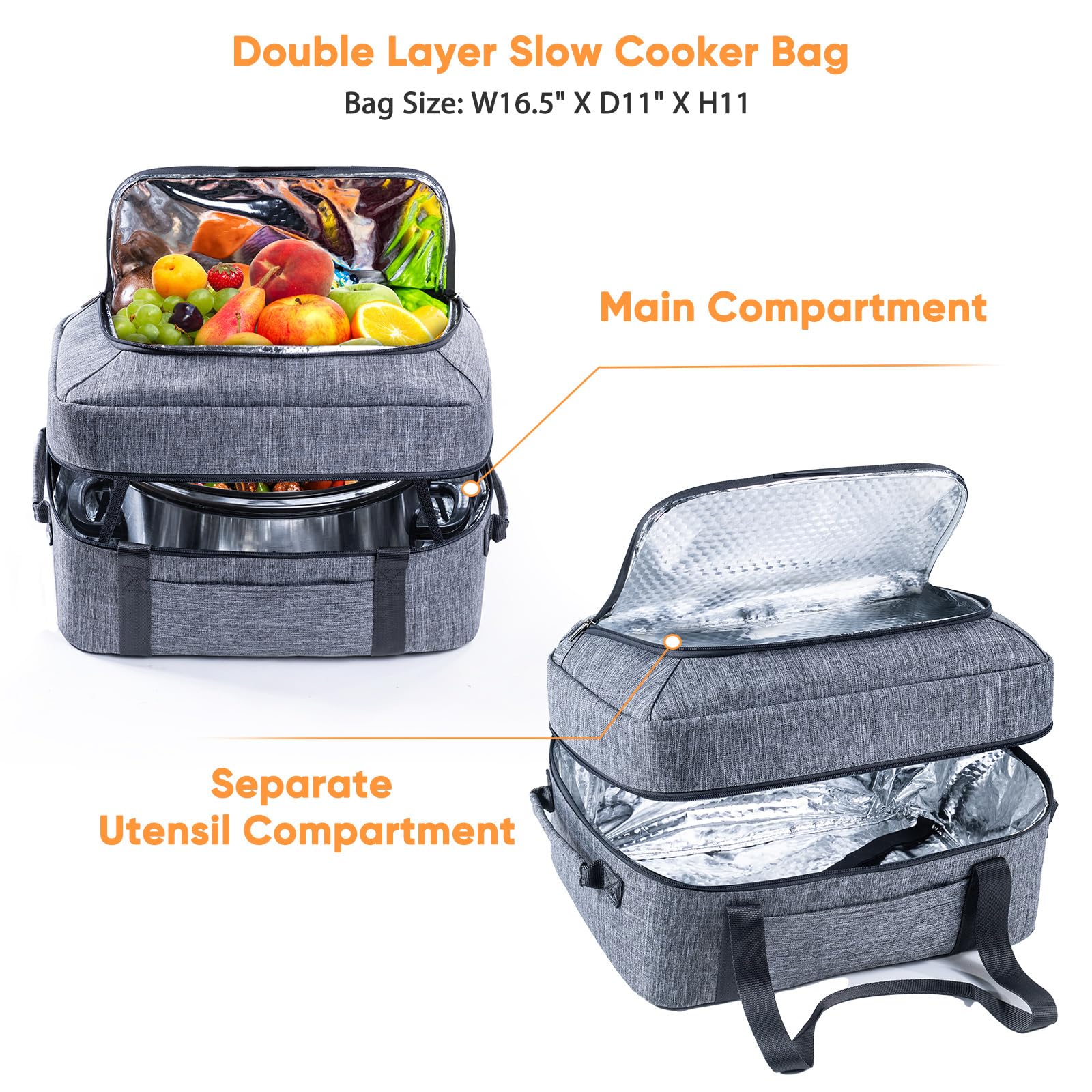 BagSprite padded main compartment holds the crock pot steady and drip-free.