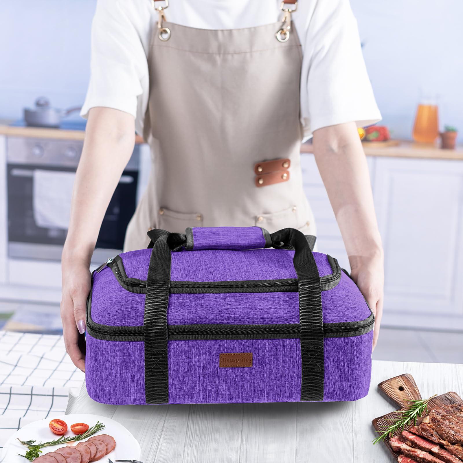 BAGSPRITE potluck and office lunch travel carrier in use.