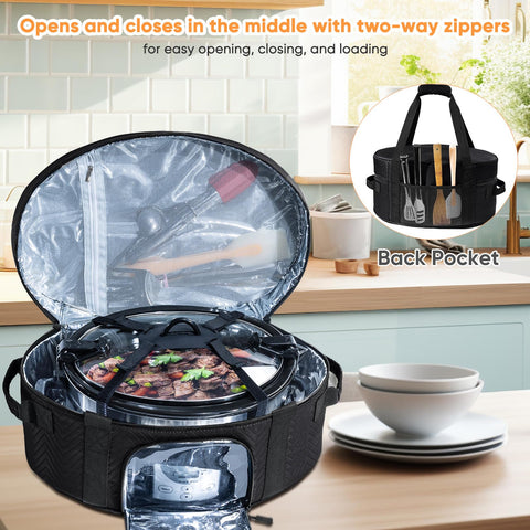 BAGSPRITE bag fits 6-8 qt Crockpots, measuring 17 by 12 by 9 inches