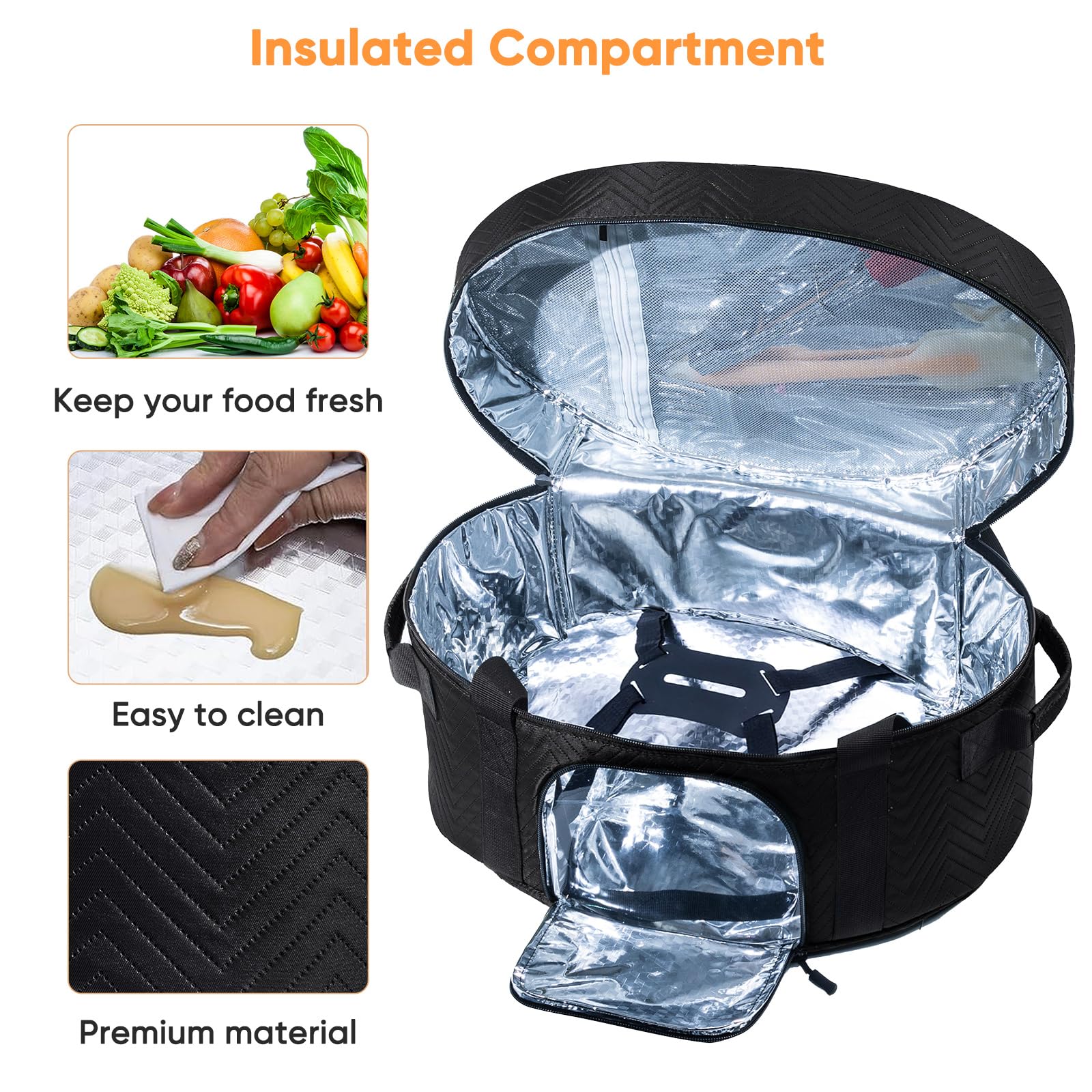 BAGSPRITE interior pockets store utensils and cookbooks for convenient travel