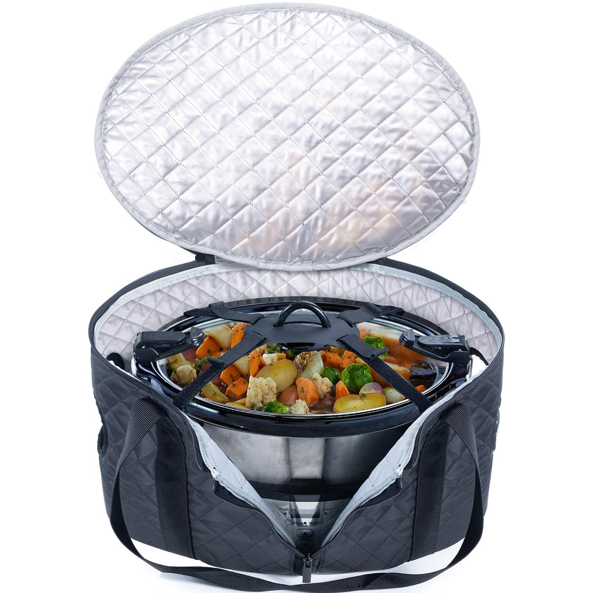 BAGSPRITE slow cooker case in 6-8 qt size, portable for transport.