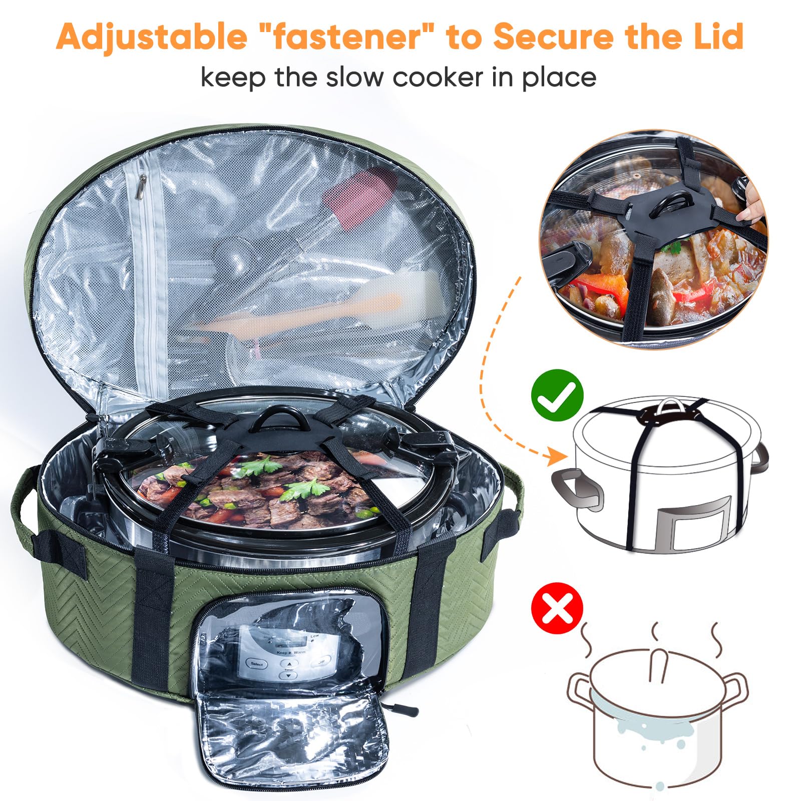 BAGSPRITE spacious interior with pockets for utensils and cookbooks
