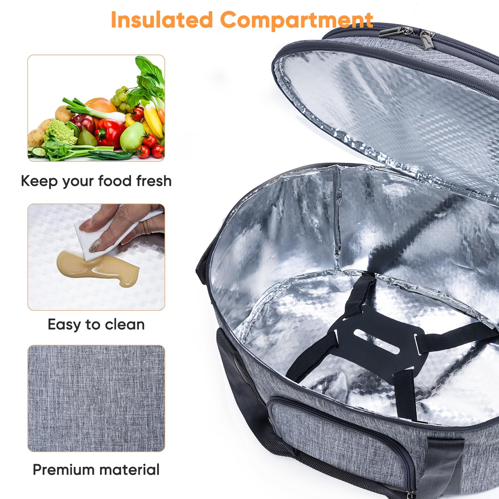 BAGSPRITE top-layer pocket stores utensils for potlucks and events.